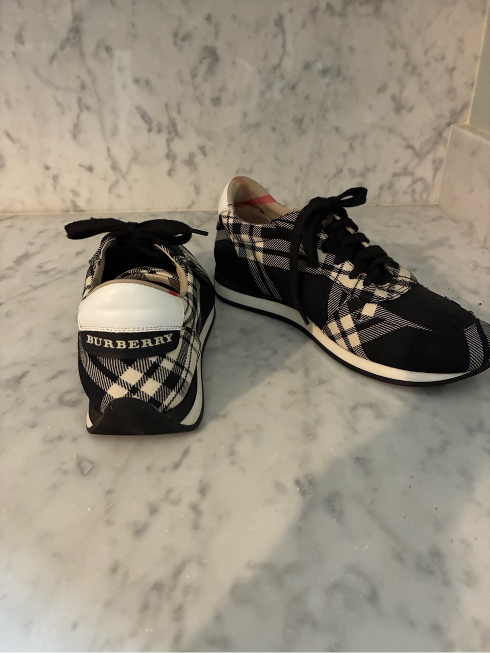 Burberry Black & White Check Lace-Up Sneakers